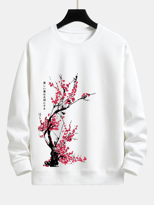 Sweat-shirt coupe décontractée à imprimé floral et slogan Plum Blossom