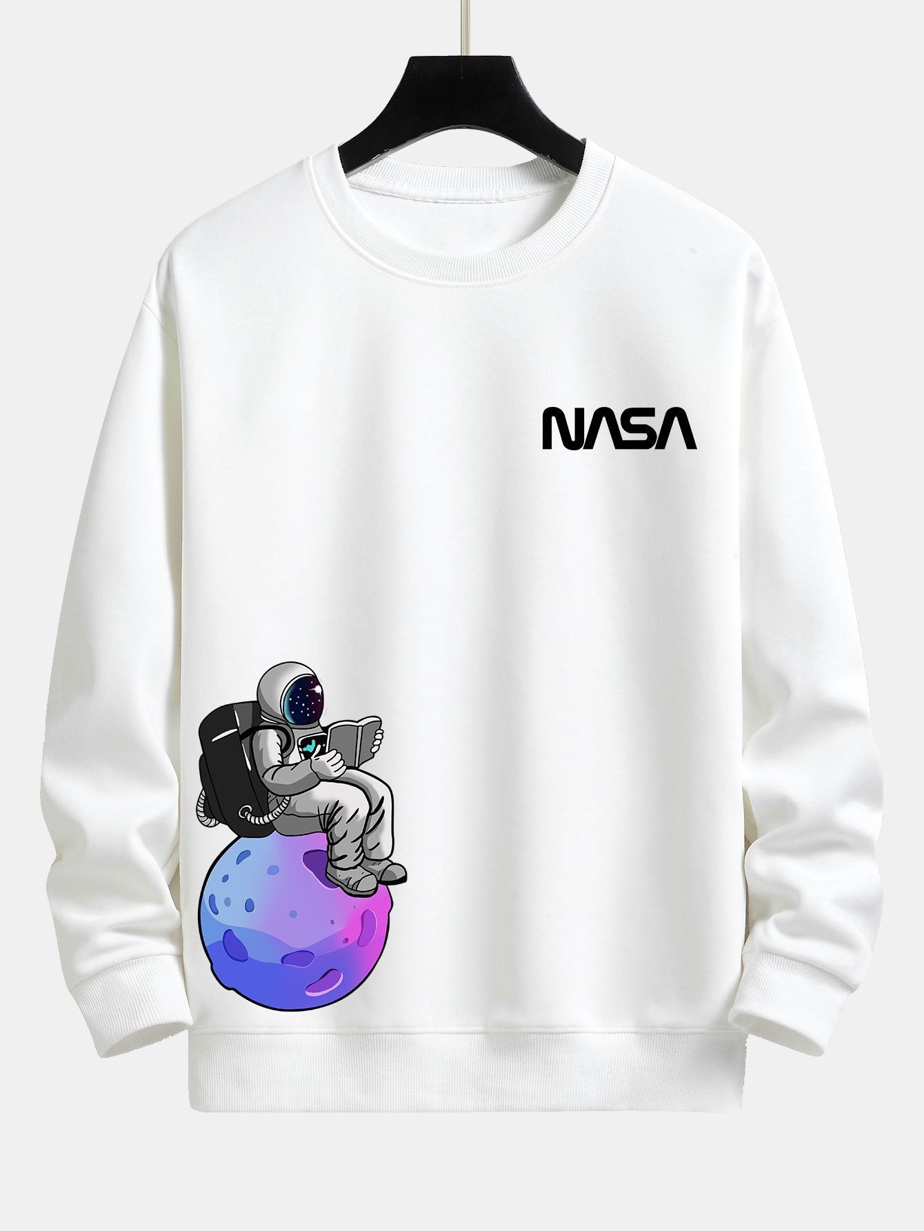 NASA Astronaut Reading Book Print Relax Fit Sweatshirt