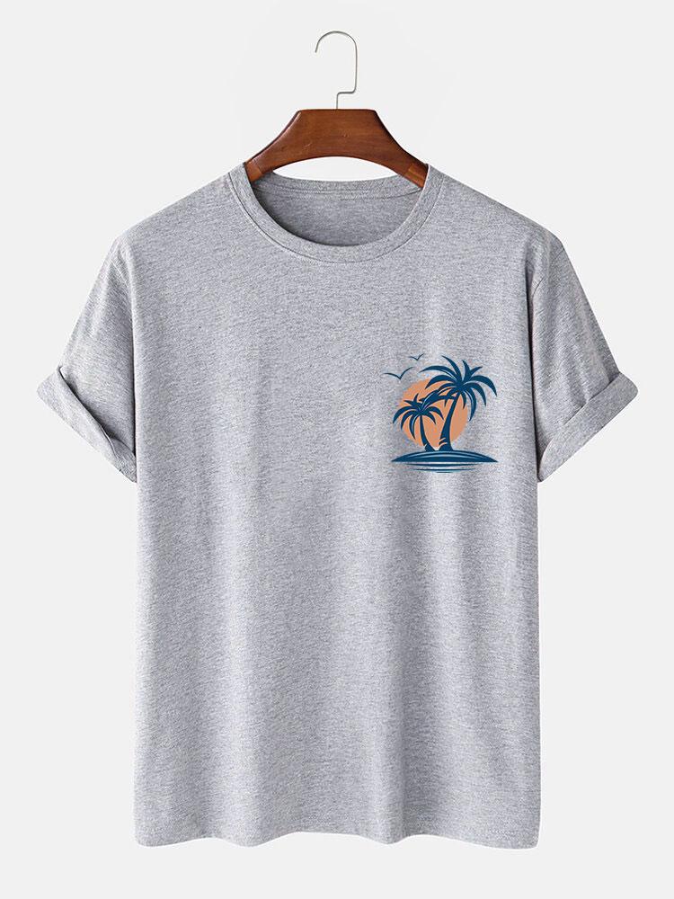 Palm Tree Seagull Print T-Shirt