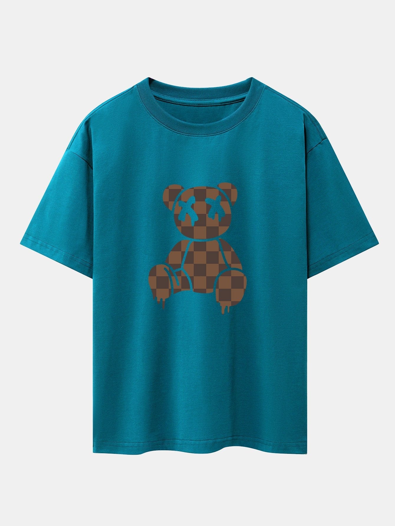 Checkerboard Dissolving Bear Drop Shoulder Oversize T-Shirt