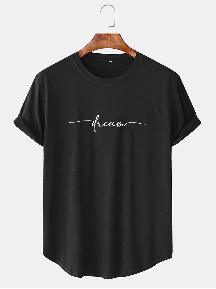 Dream Letter Print Arc Hem T-Shirt