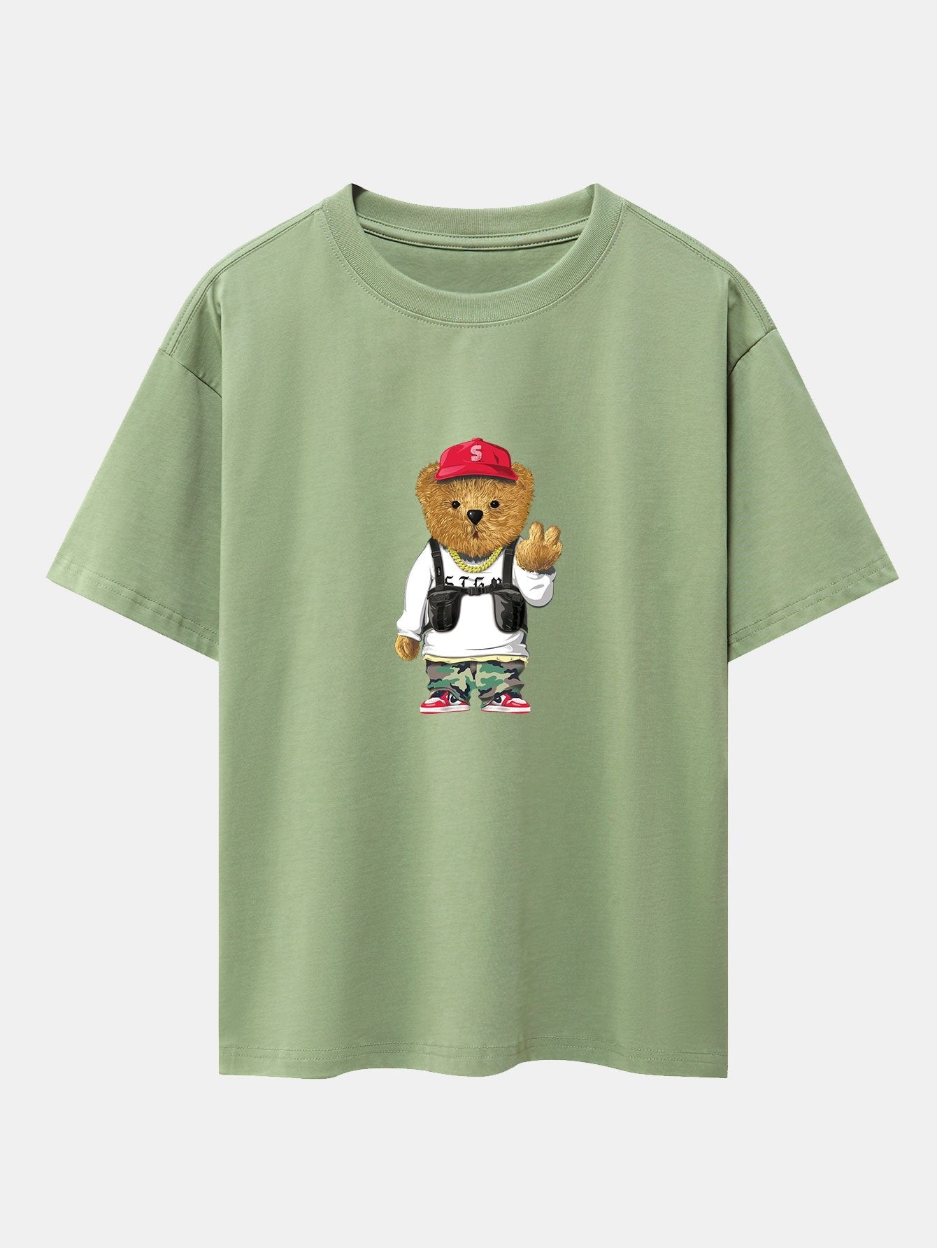 Cool Bear Print Drop Shoulder Oversize T-Shirt