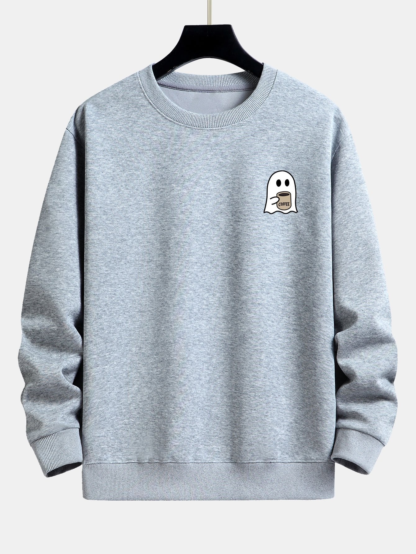 Ghost Drinking Coffee Print Relax Fit Sweatshirt