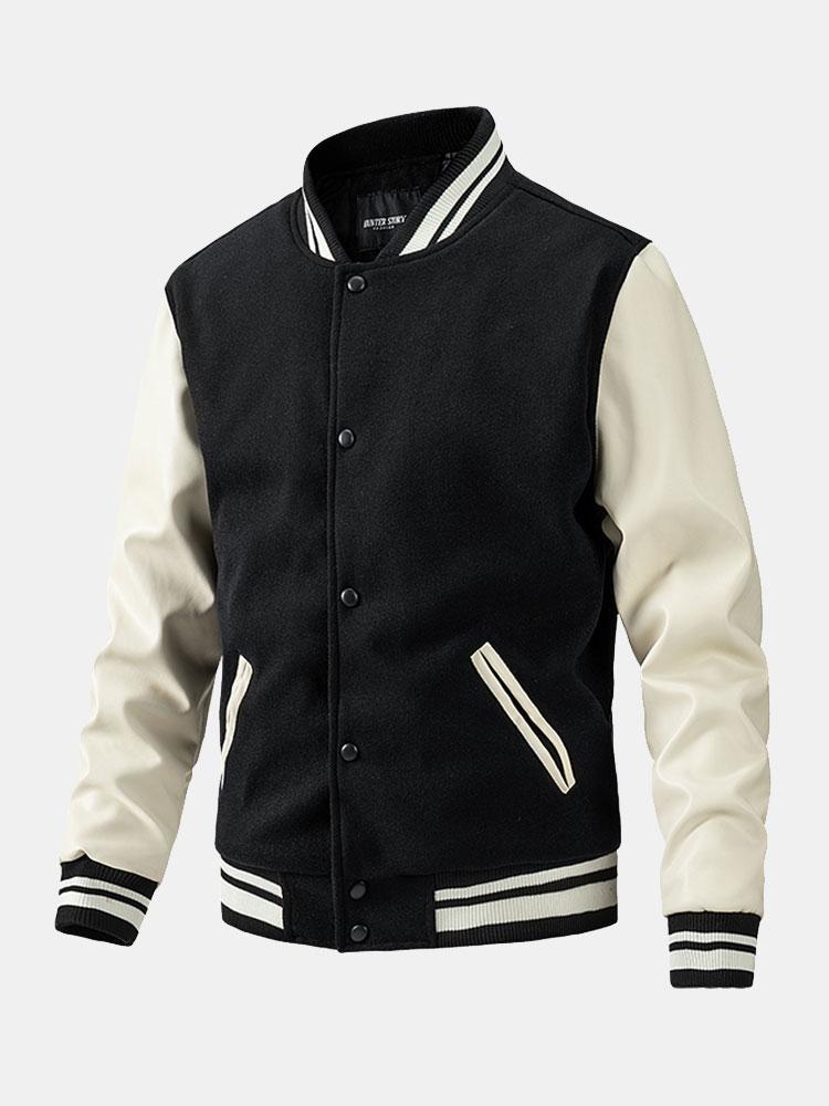 Contrast Wool Look PU Baseball Jacket