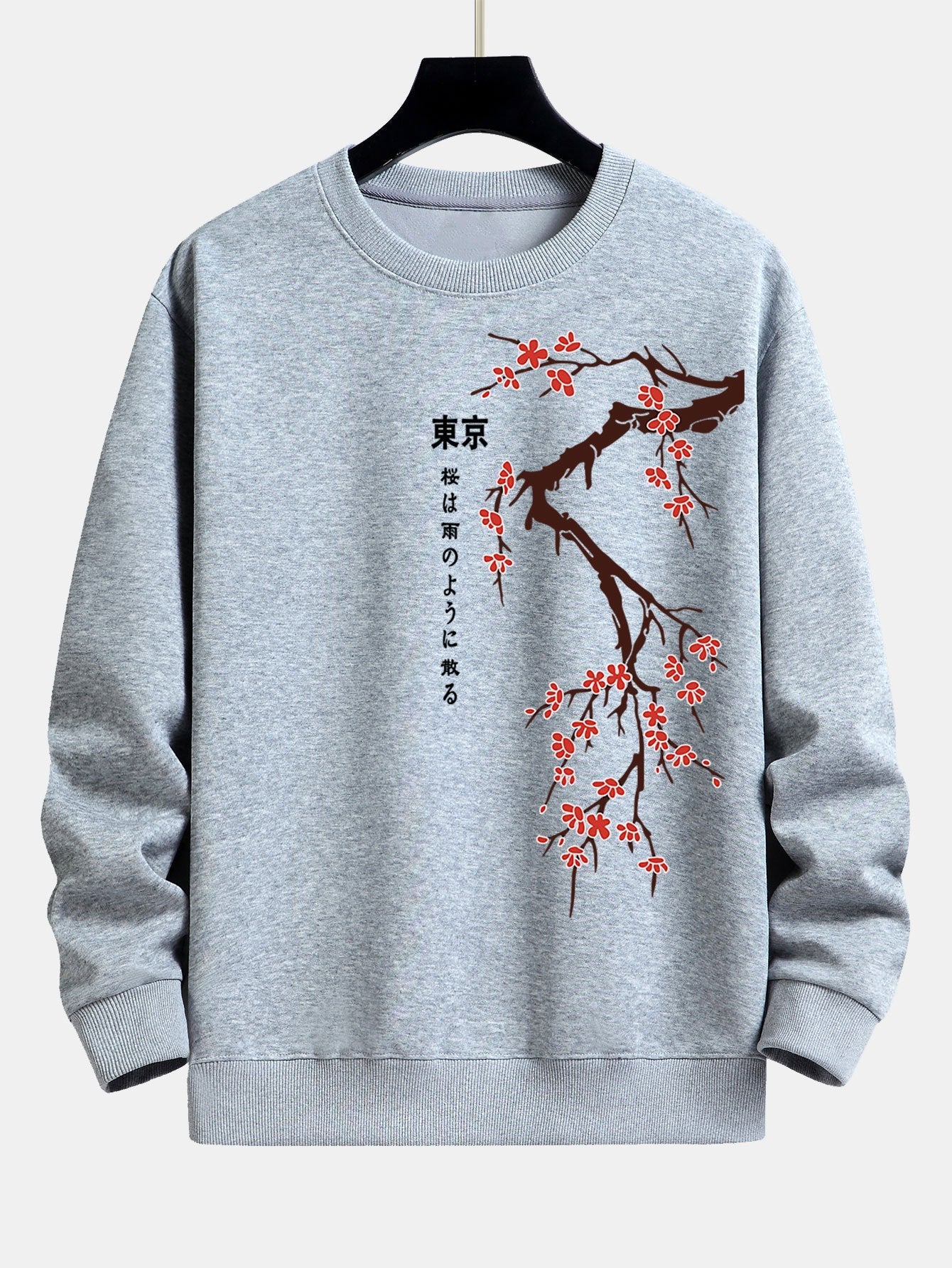 Tokyo Japanese Cherry Blossoms Print Relax Fit Sweatshirt