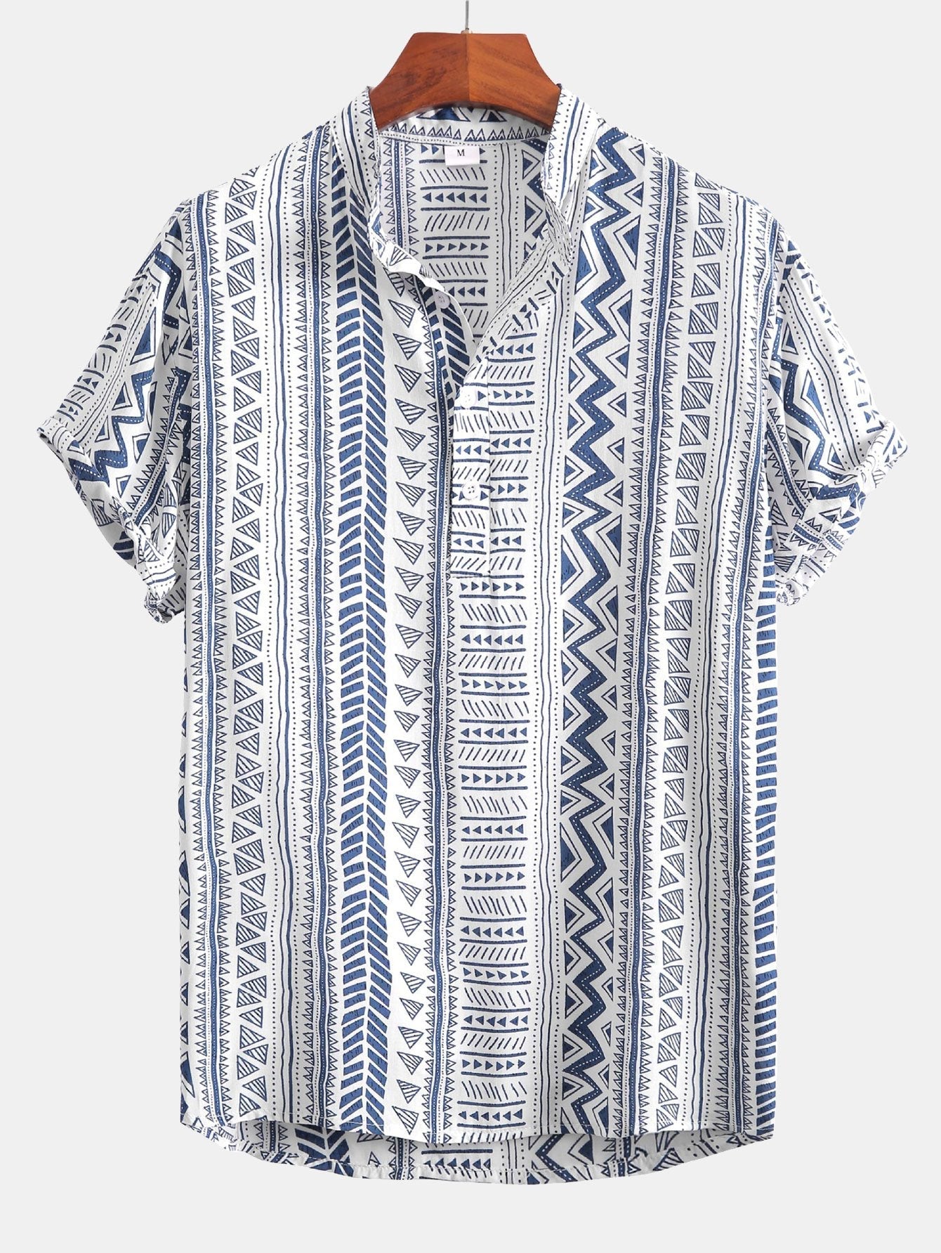 Chemise à col Henley à imprimé géométrique tribal et demi-patte de boutonnage