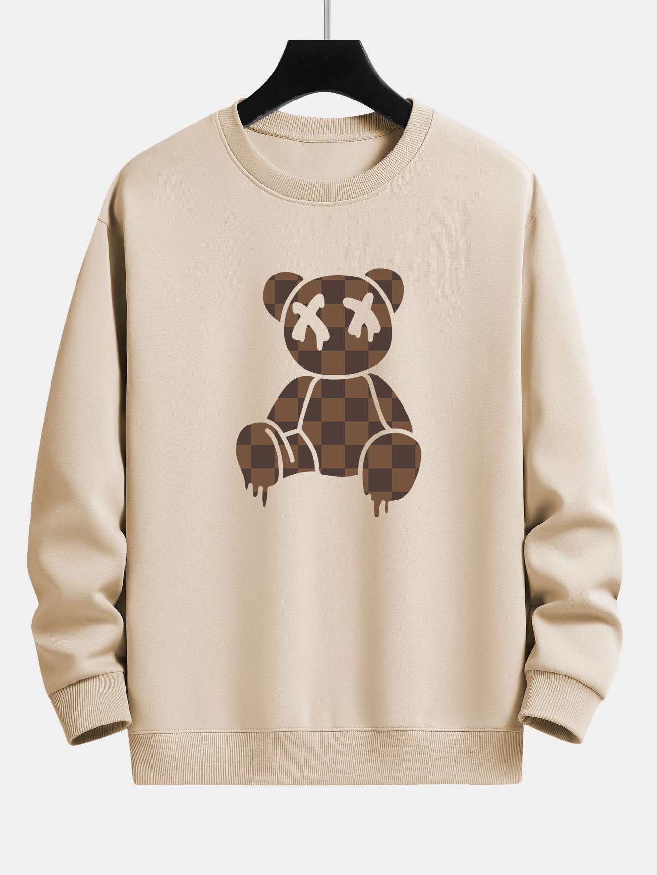 Checkerboard Dissolving Bear Print Relax Fit Sweatshirt