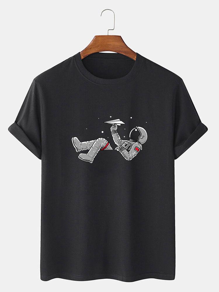 Astronaut Throwing A Paper Airplane Print T-Shirt