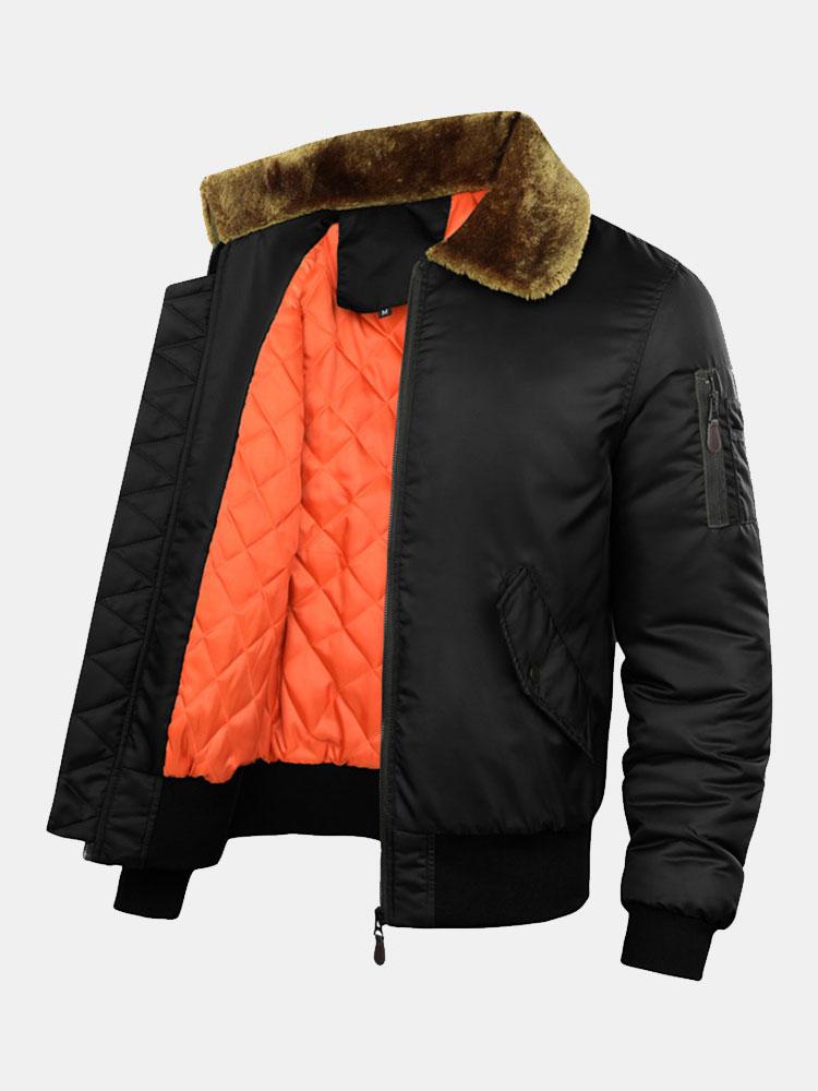 Quilted Lined Bomber Jacket With Faux Fur Collar