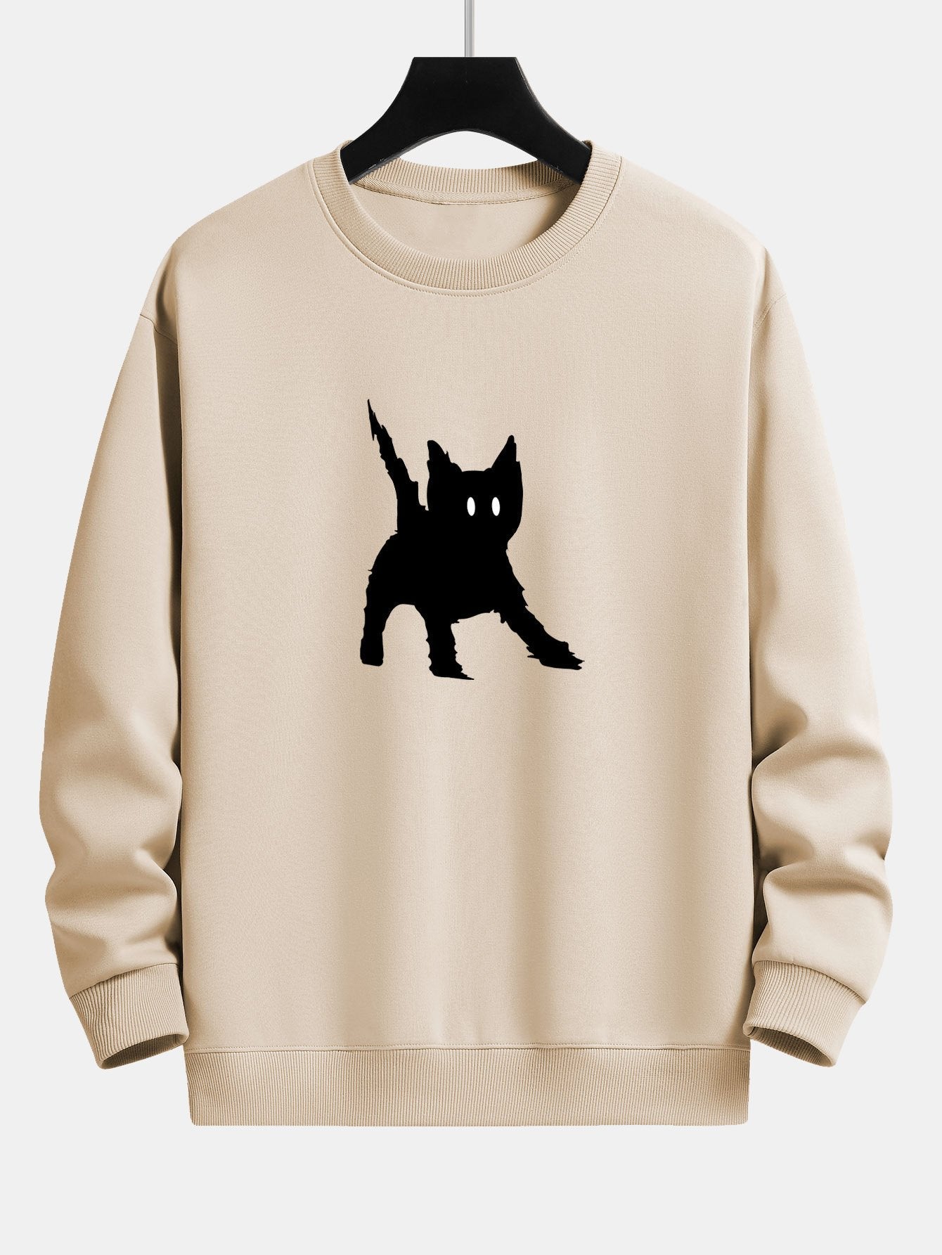 Sweat-shirt coupe décontractée à imprimé chat noir effrayé