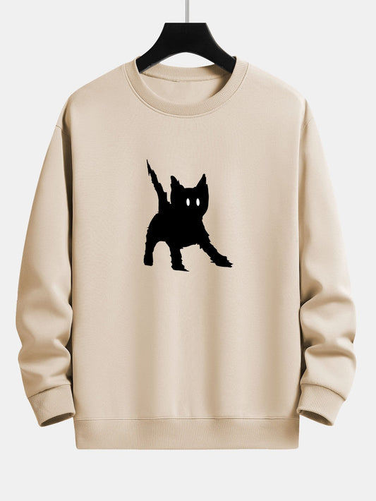 Sweat-shirt coupe décontractée à imprimé chat noir effrayé