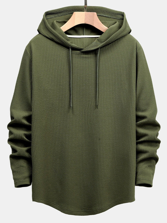 Long Sleeve Muscle Fit Ribbed Arc Hem Hooded T-Shirt