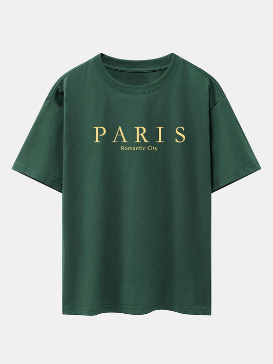 Paris Slogan Print Drop Shoulder Oversize T-Shirt