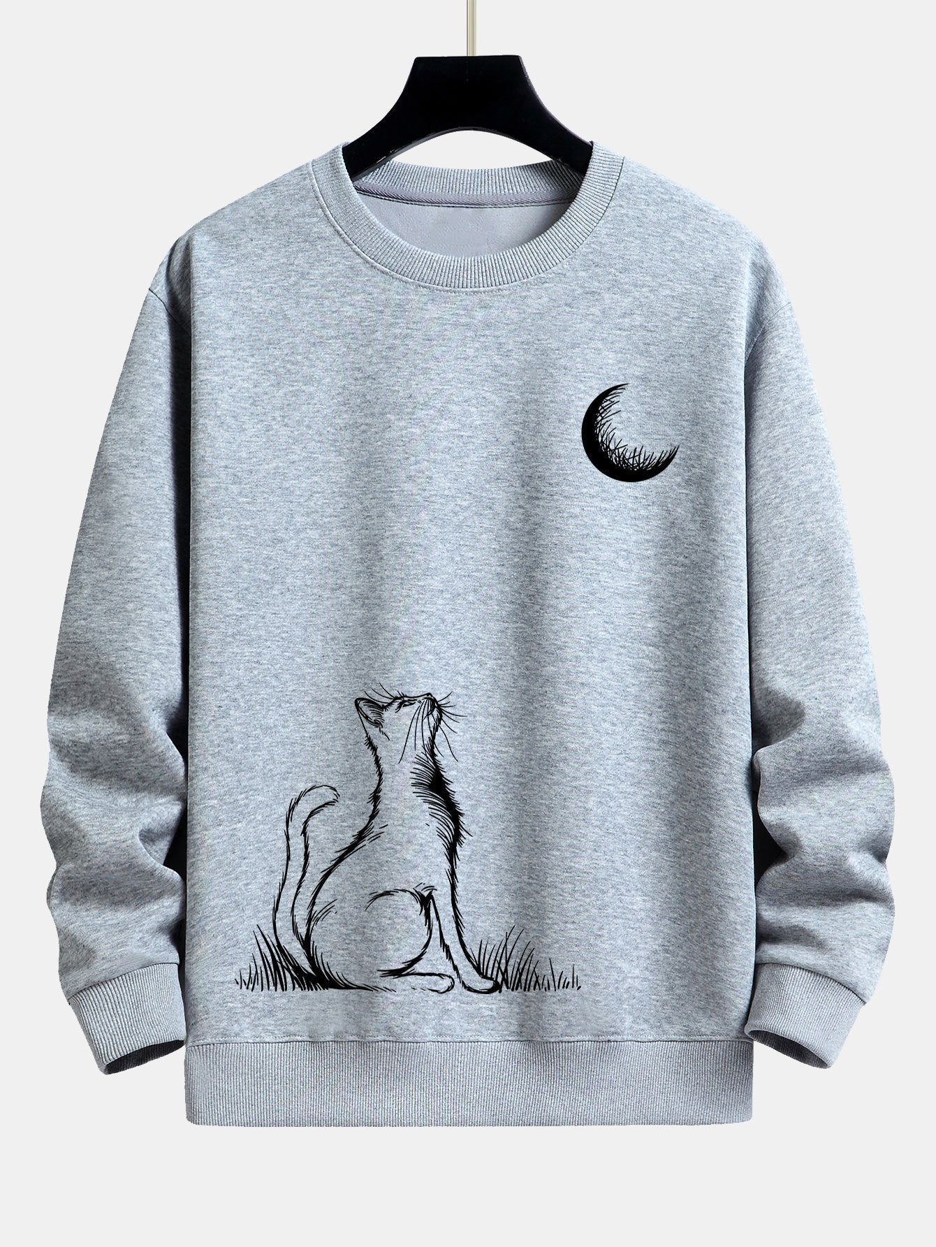 Sweat-shirt coupe décontractée à imprimé chat regardant la lune