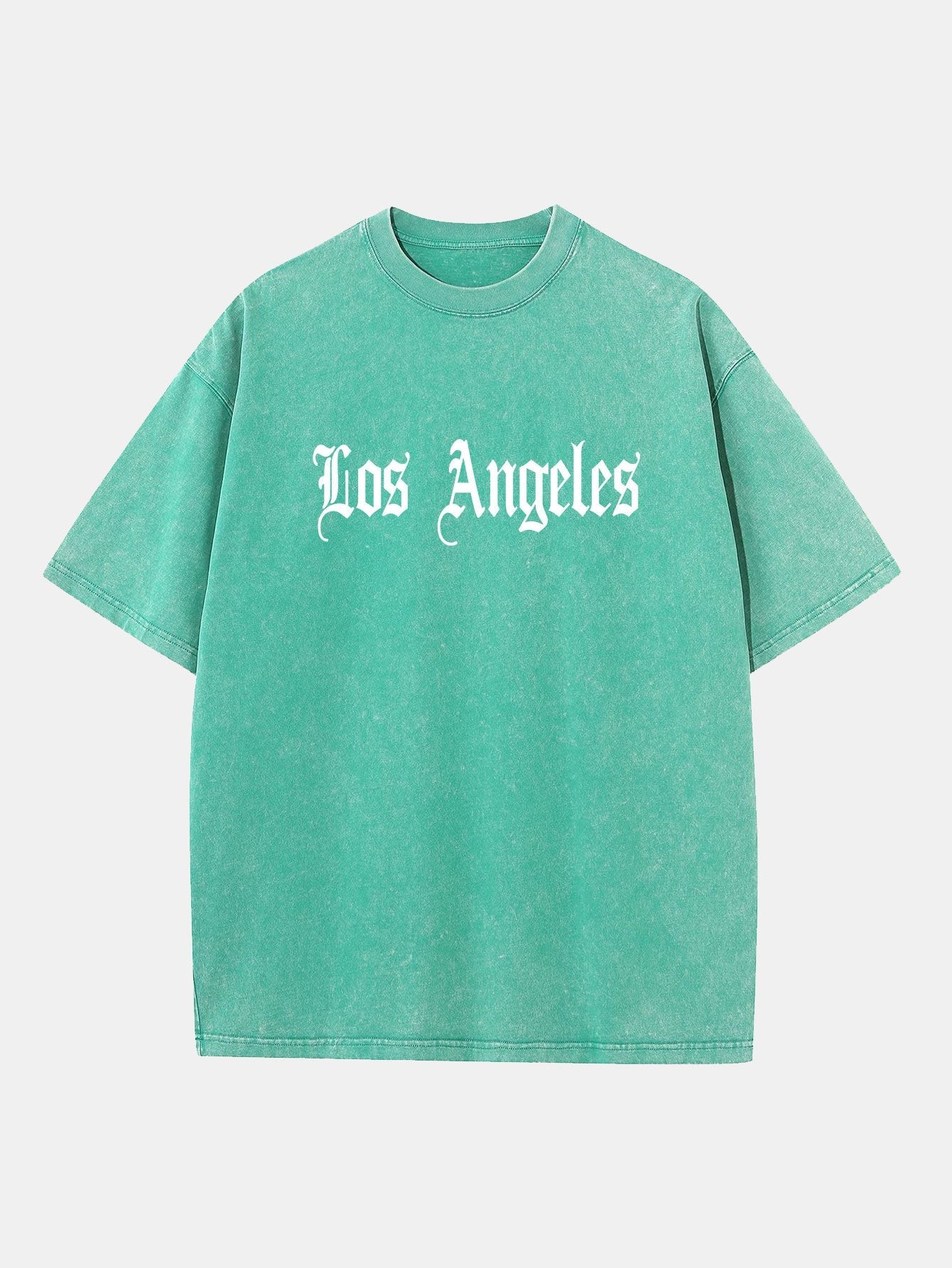 Los Angeles Gothic Print Washed Distressed Drop Shoulder T-Shirt