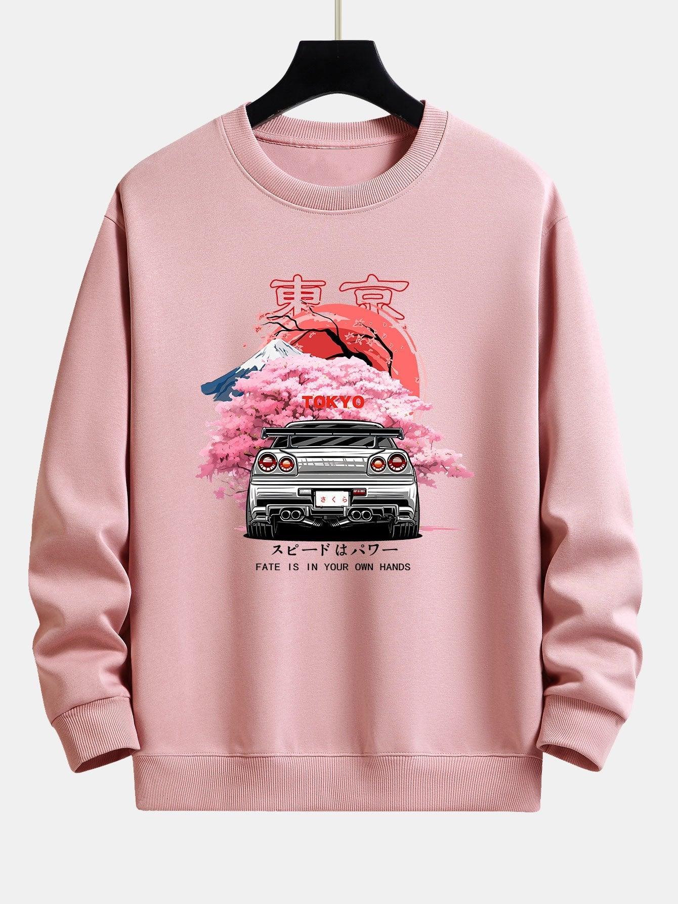 Sweat-shirt coupe décontractée à imprimé voiture Tokyo Sakura