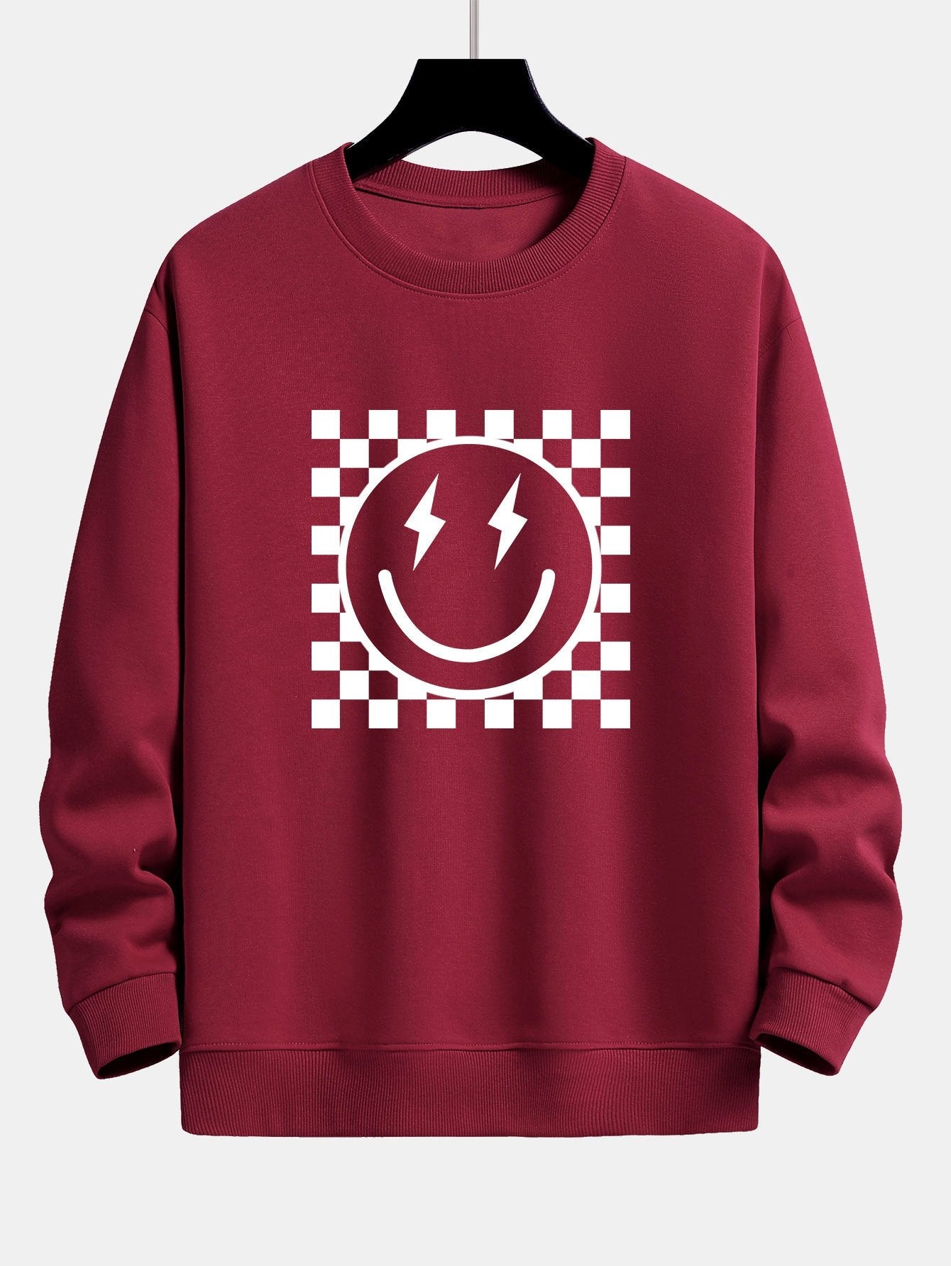 Chessboard Smiley Face Print Relax Fit Sweatshirt