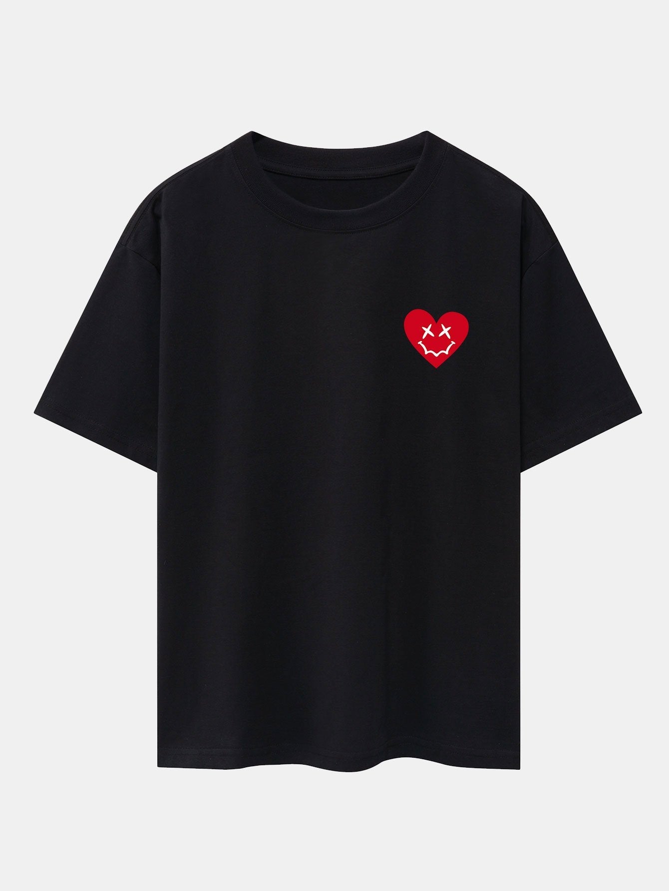 Smiley Heart Print Drop Shoulder Oversize T-Shirt