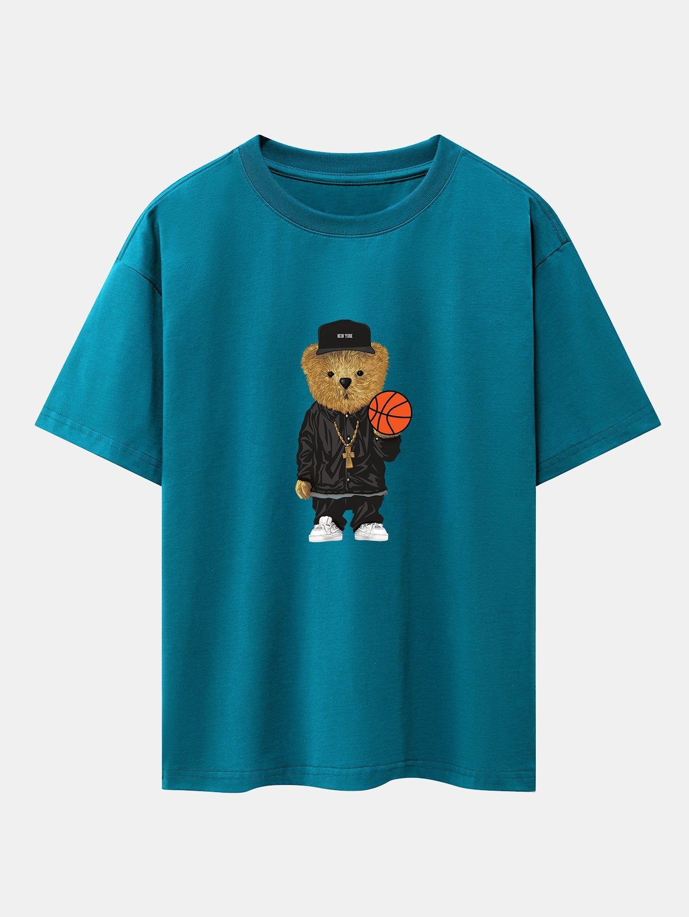 Basketball Bear Print Drop Shoulder Oversize T-Shirt