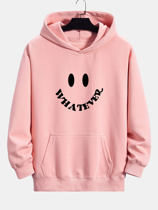 Sweat à capuche coupe décontractée à imprimé smiley et slogan