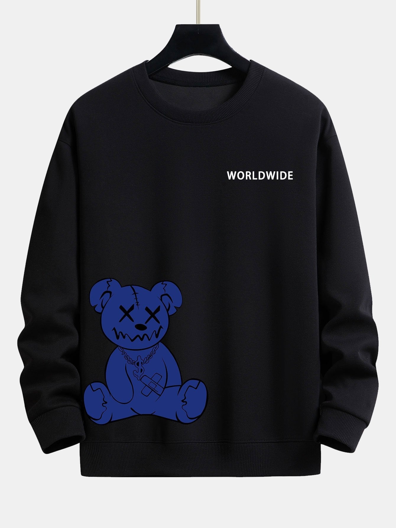 Sweat-shirt coupe décontractée à imprimé ours bleu Worldwide