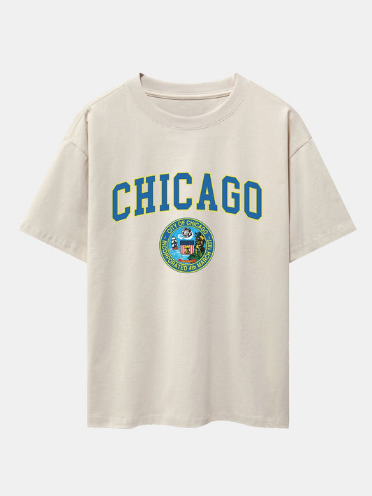 Chicago Coat Of Arms Print Drop Shoulder Oversize T-Shirt