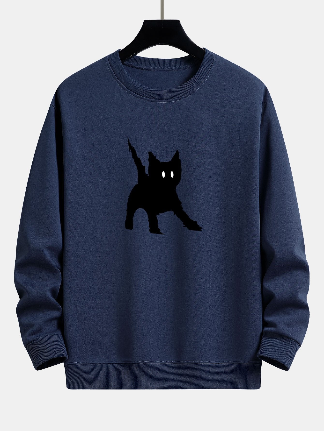 Sweat-shirt coupe décontractée à imprimé chat noir effrayé