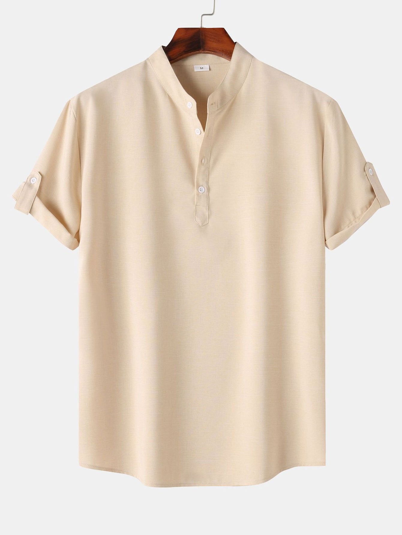 Chemise Henley à manches courtes aspect lin