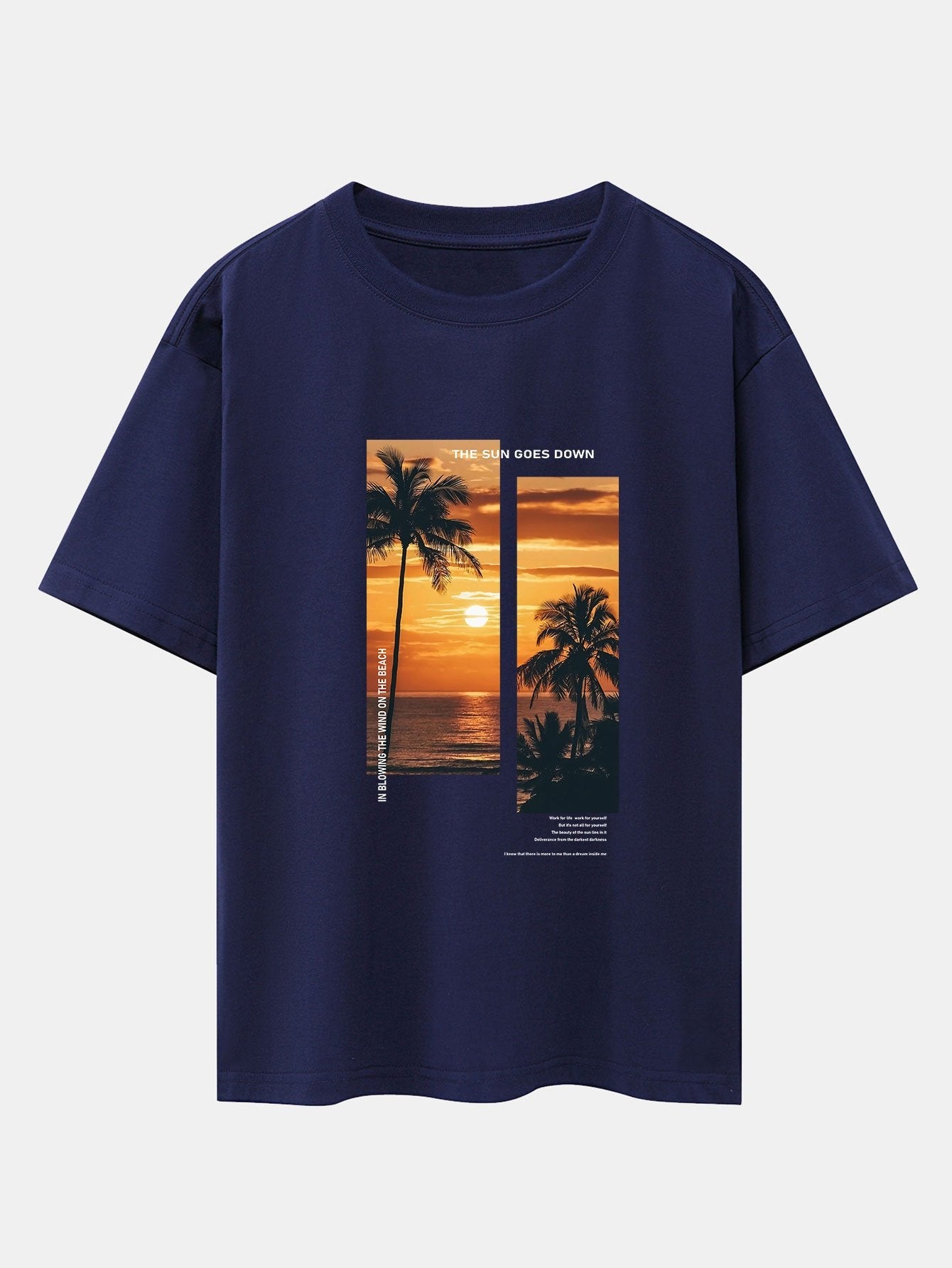 Palm Trees Beach Landscape Slogan Print Drop Shoulder Oversize T-Shirt