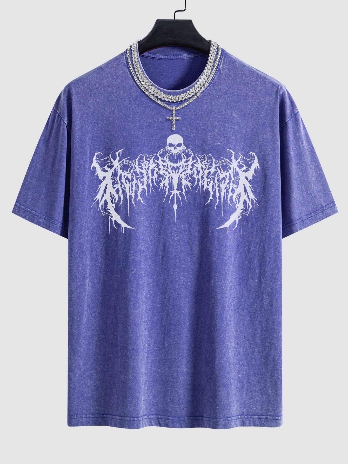 Goth Skull Print Washed Drop Shoulder Oversize T-Shirt