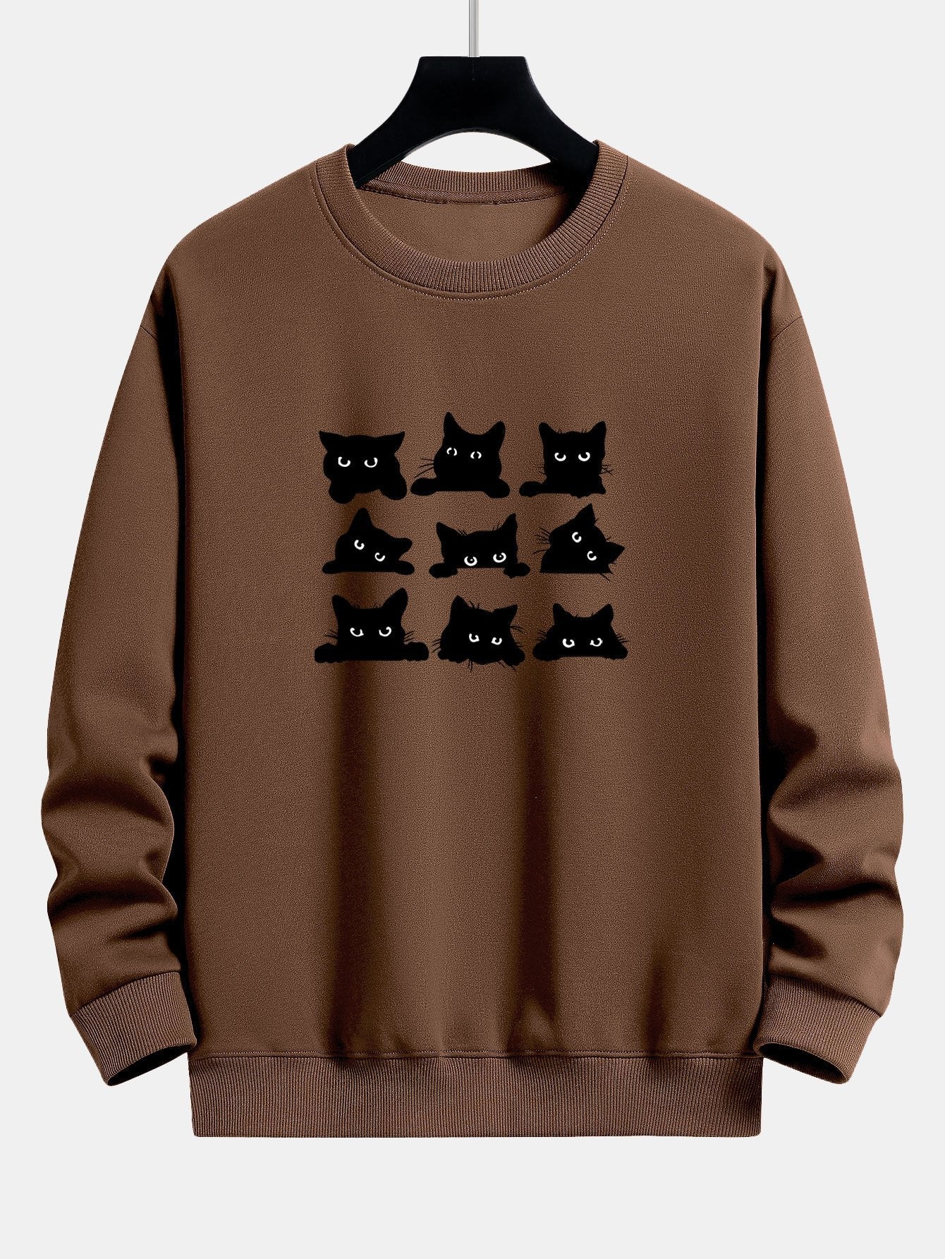 Sweat-shirt coupe décontractée à imprimé chat noir