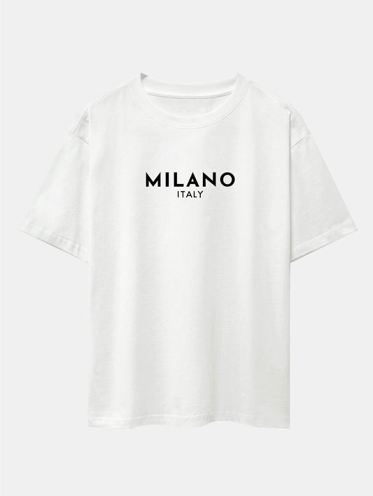 Milano Italy Print Drop Shoulder Oversize T-Shirt