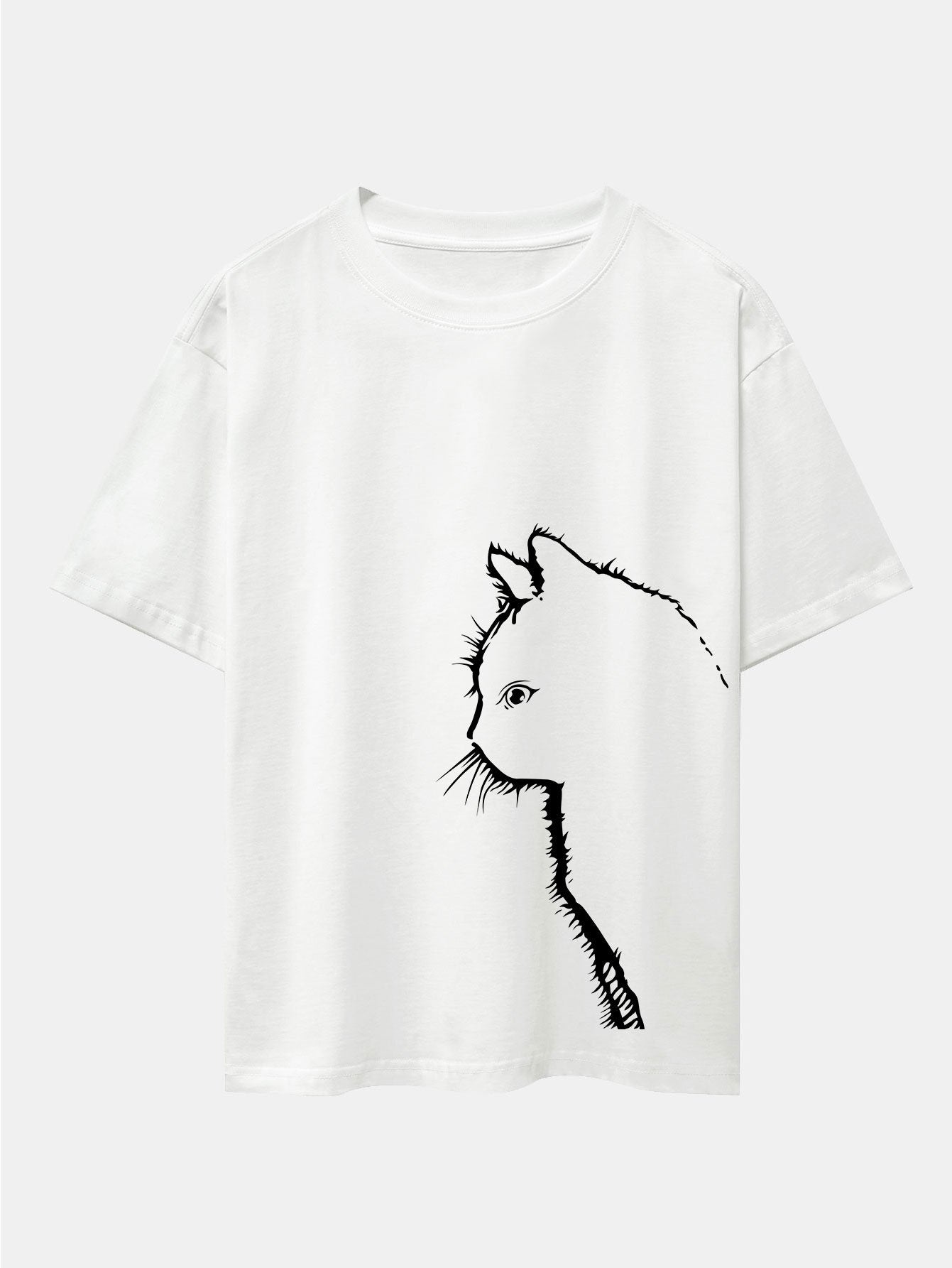 Cat Silhouette Print Drop Shoulder Oversize T-Shirt