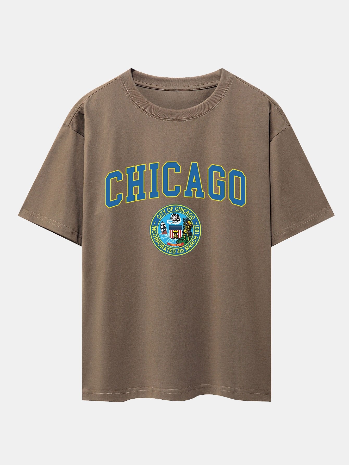 Chicago Coat Of Arms Print Drop Shoulder Oversize T-Shirt