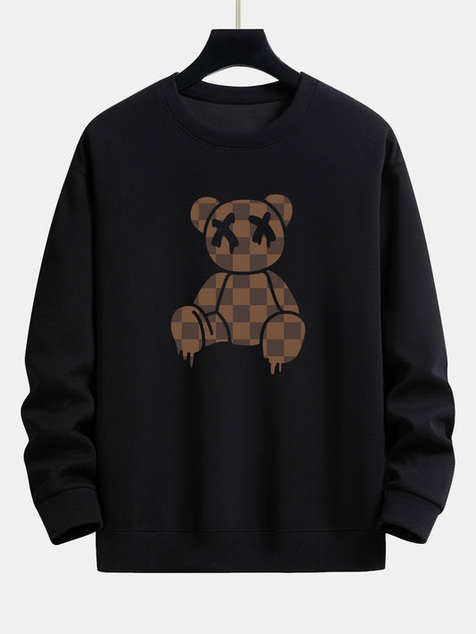 Checkerboard Dissolving Bear Print Relax Fit Sweatshirt