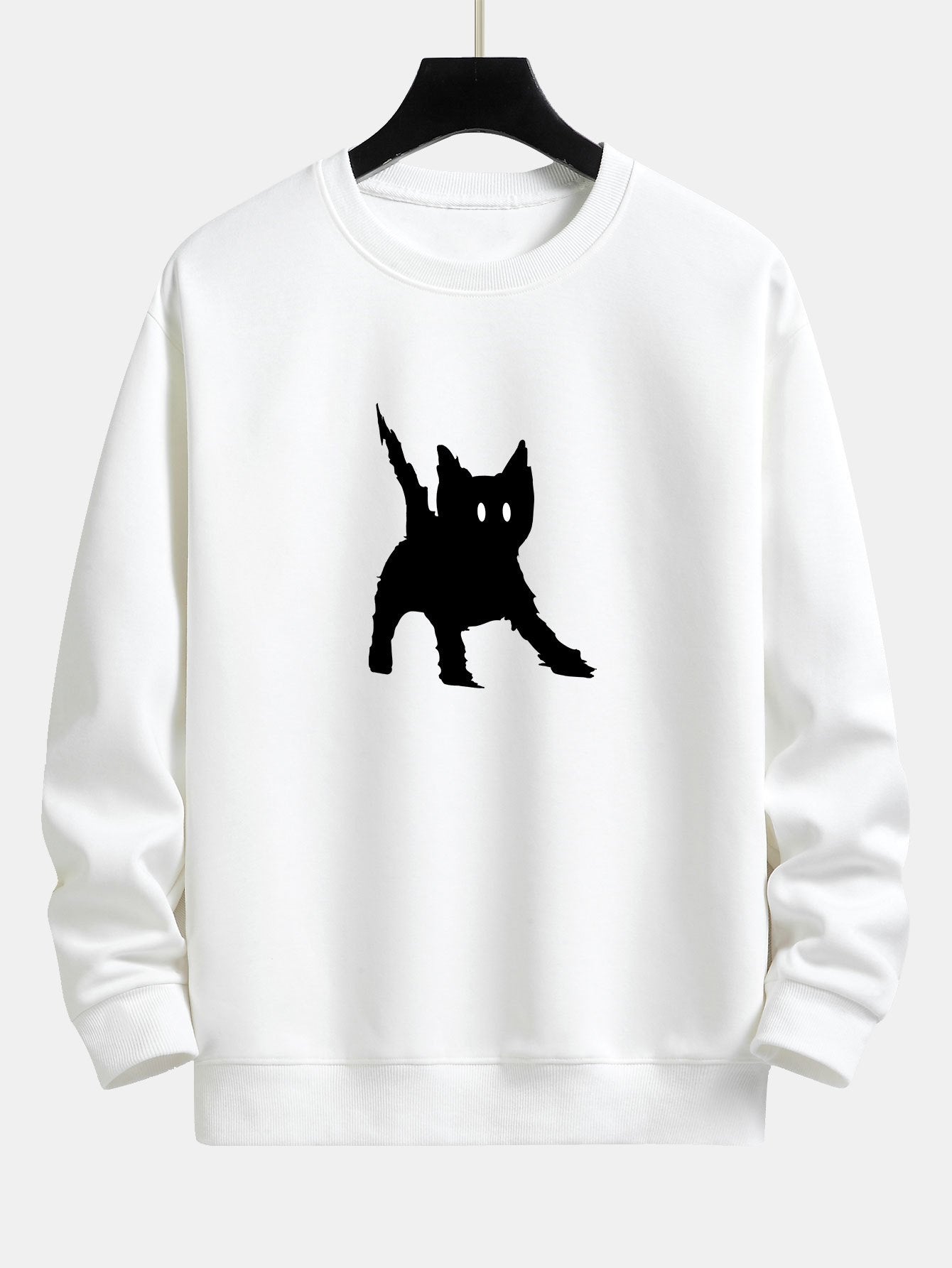 Sweat-shirt coupe décontractée à imprimé chat noir effrayé