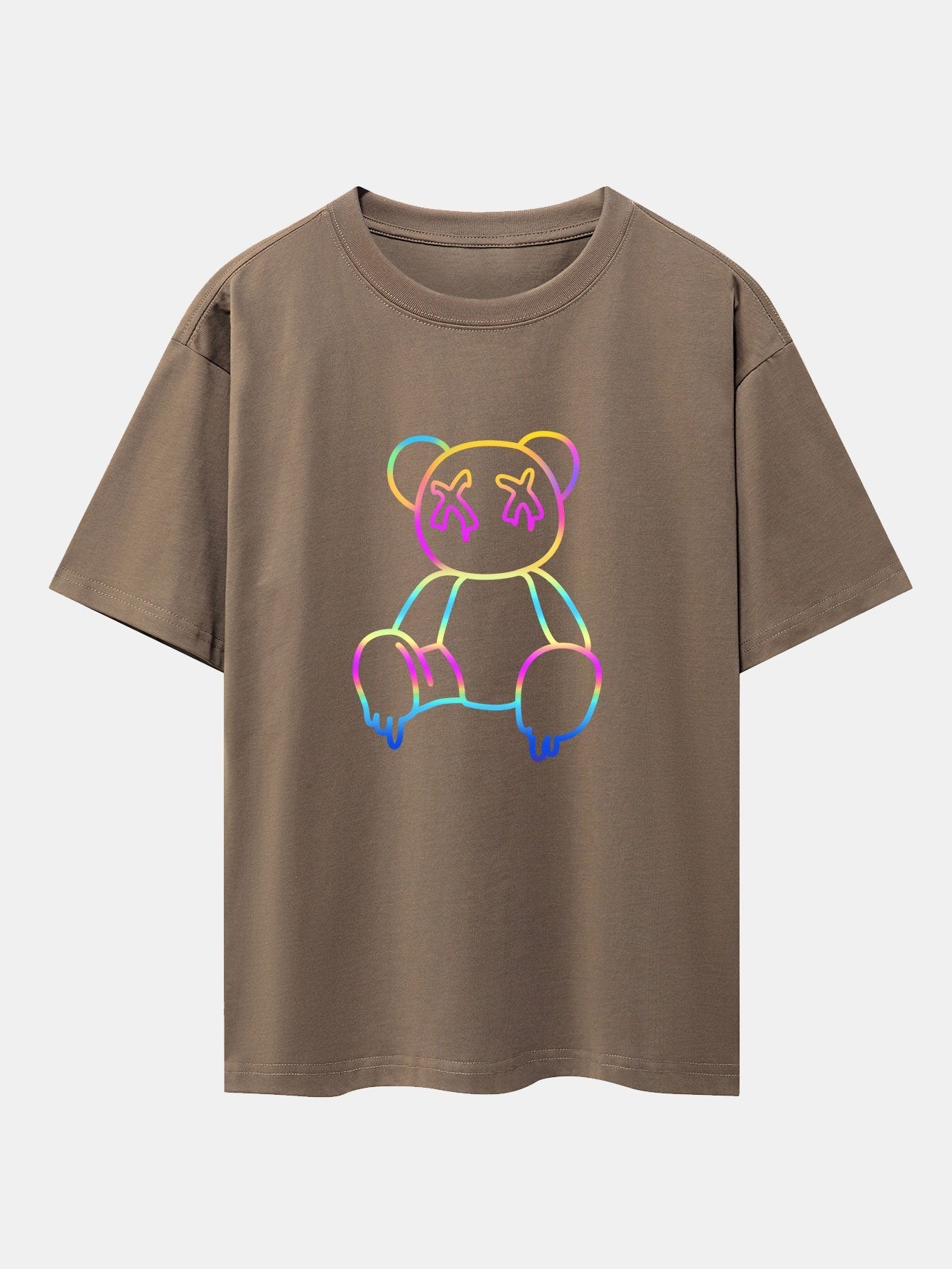 Gradient Dissolving Bear Print Drop Shoulder Oversize T-Shirt