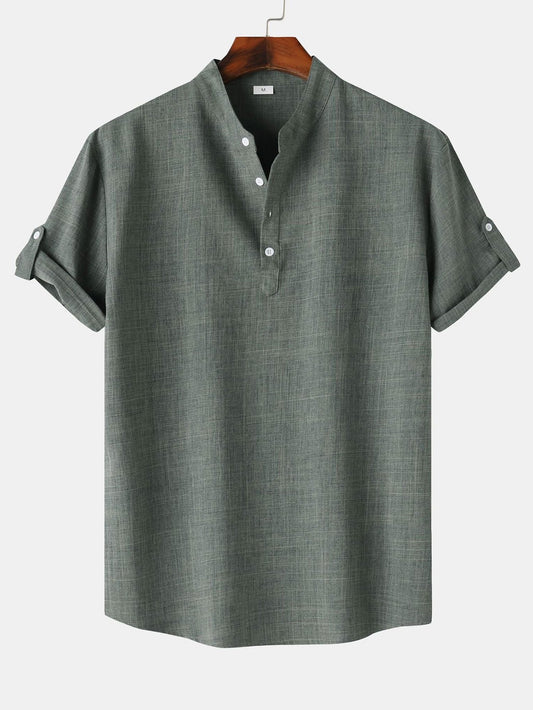 Chemise Henley à manches courtes aspect lin