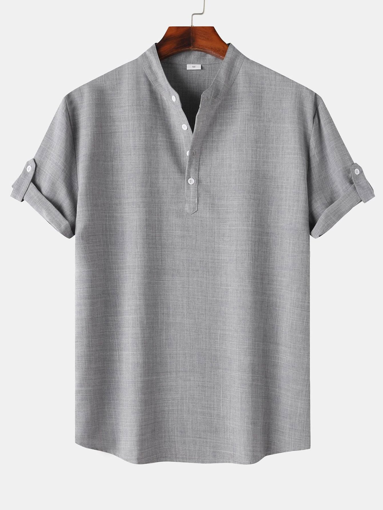 Chemise Henley à manches courtes aspect lin