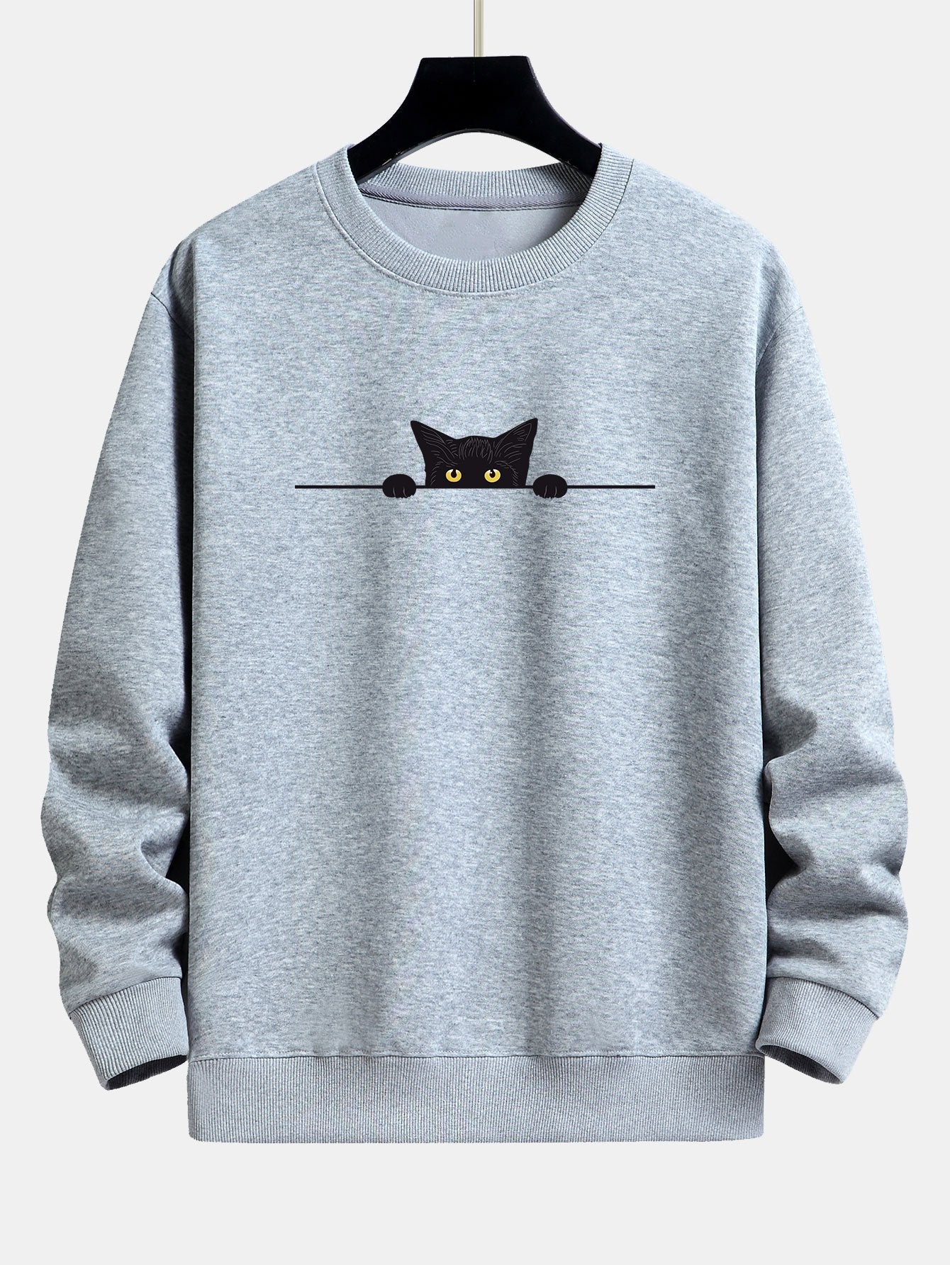 Sweat-shirt coupe décontractée à imprimé chat noir