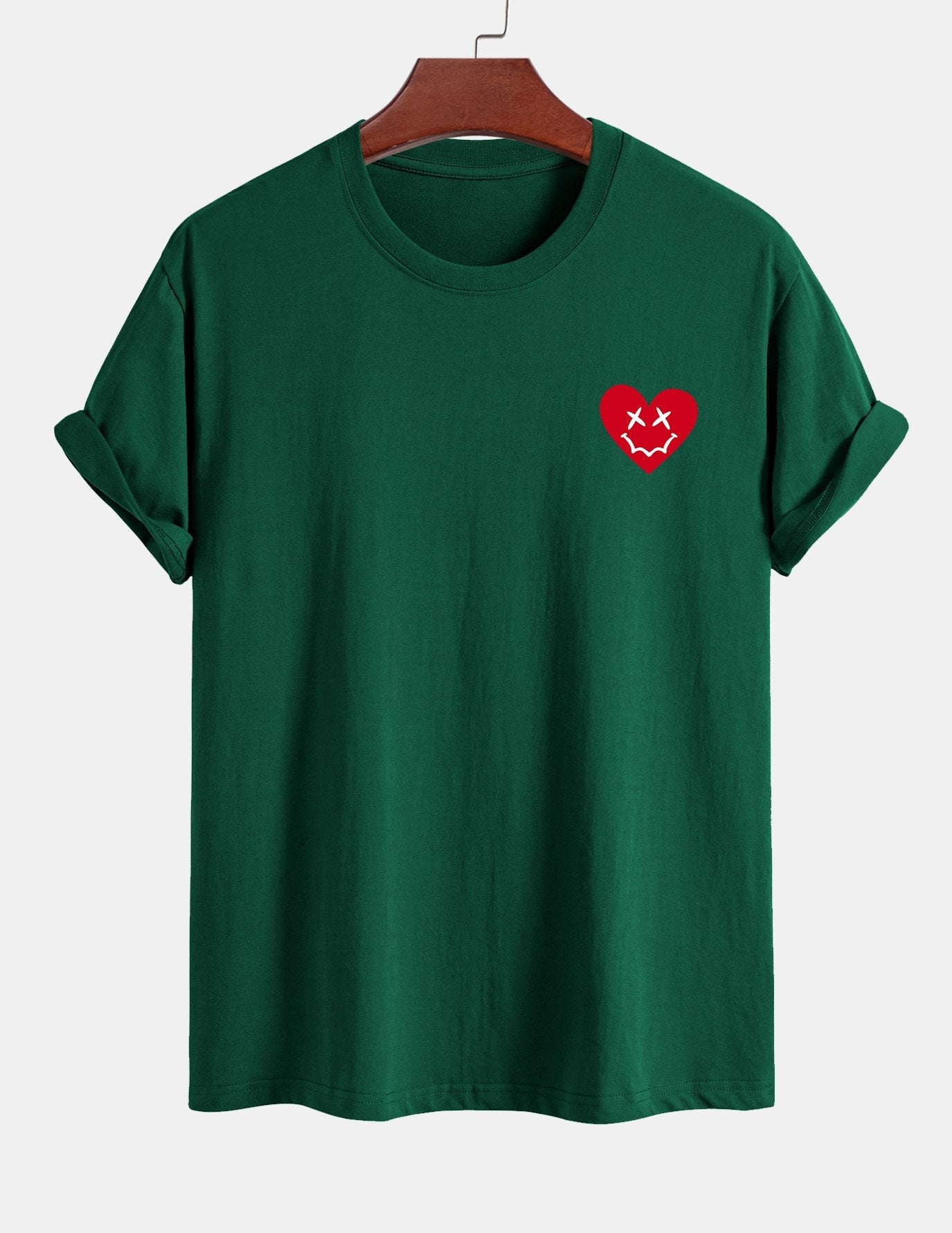 Regular Fit Heart Smiley Face Print Cotton T-Shirt