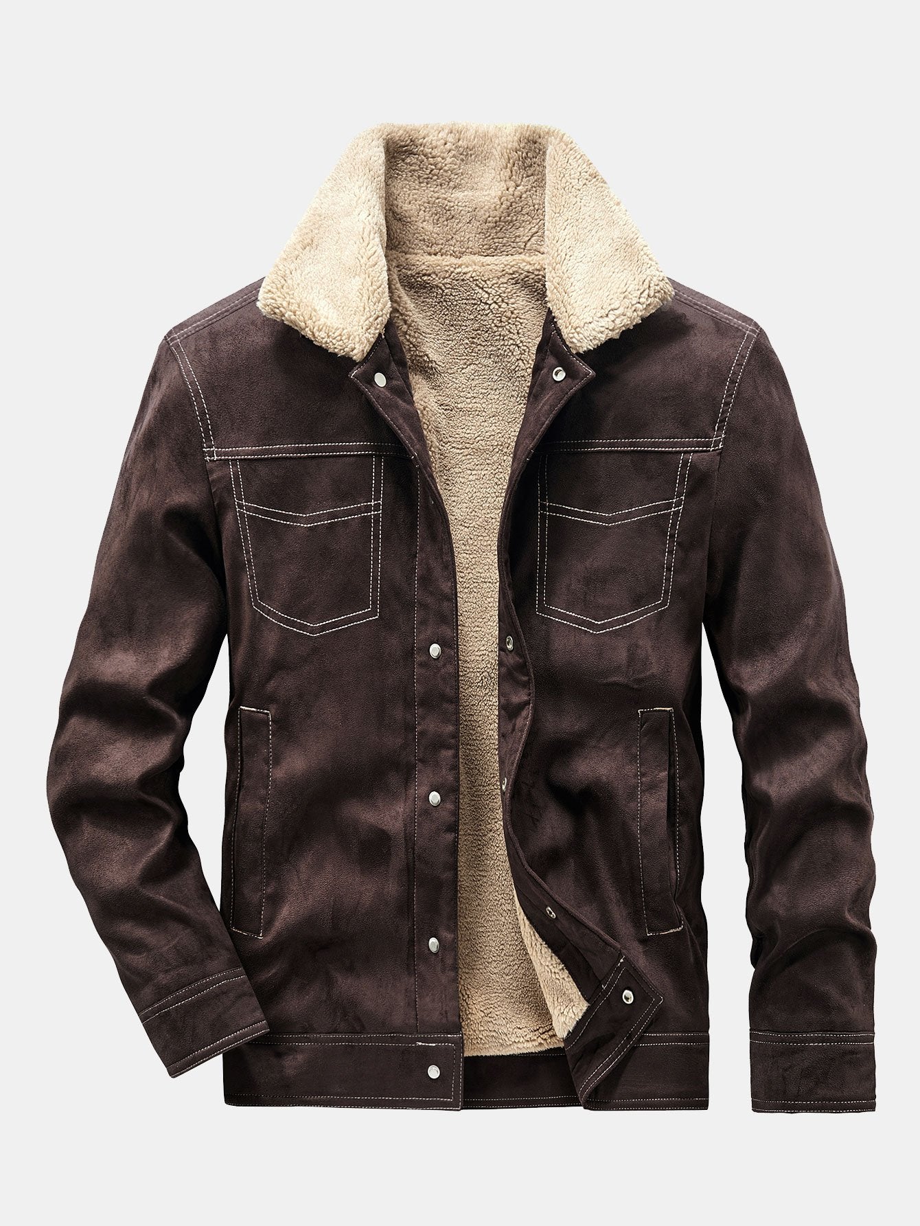 Faux Suede Teddy Lined Utility Jacket