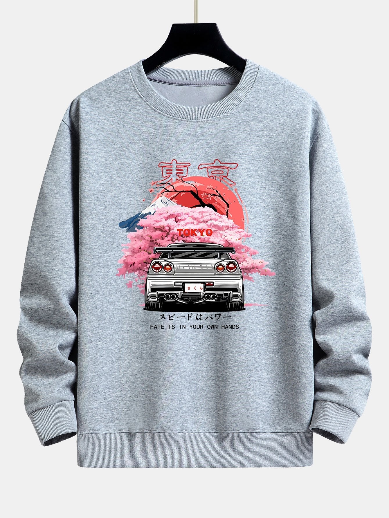 Sweat-shirt coupe décontractée à imprimé voiture Tokyo Sakura