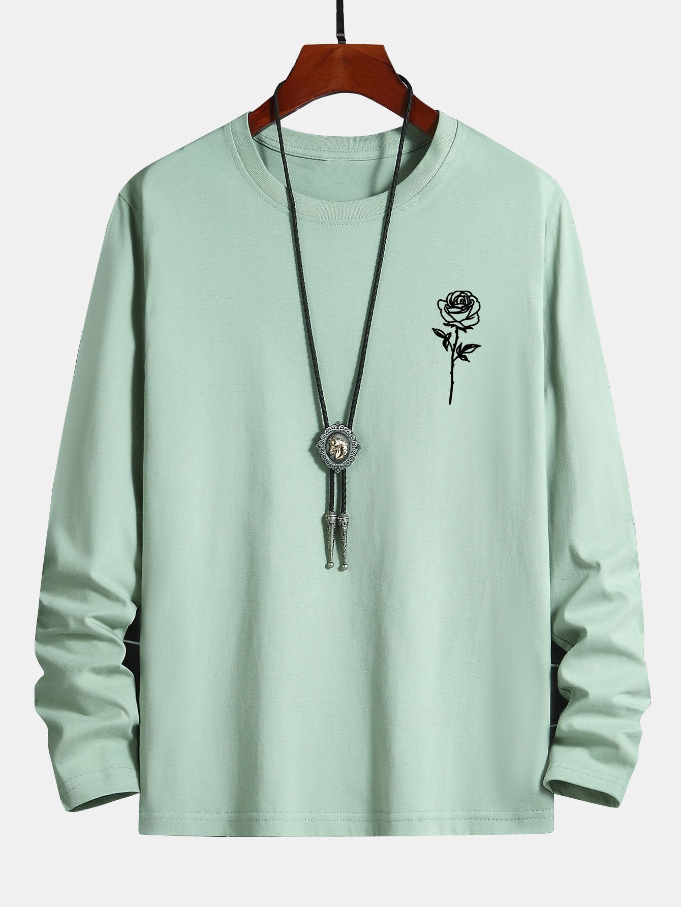 Long Sleeve Rose Print Cotton T-Shirt