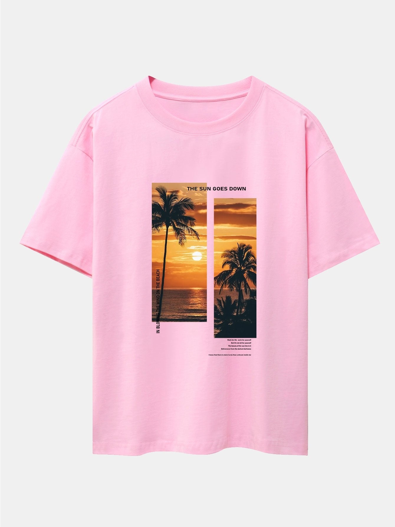 Palm Trees Beach Landscape Slogan Print Drop Shoulder Oversize T-Shirt