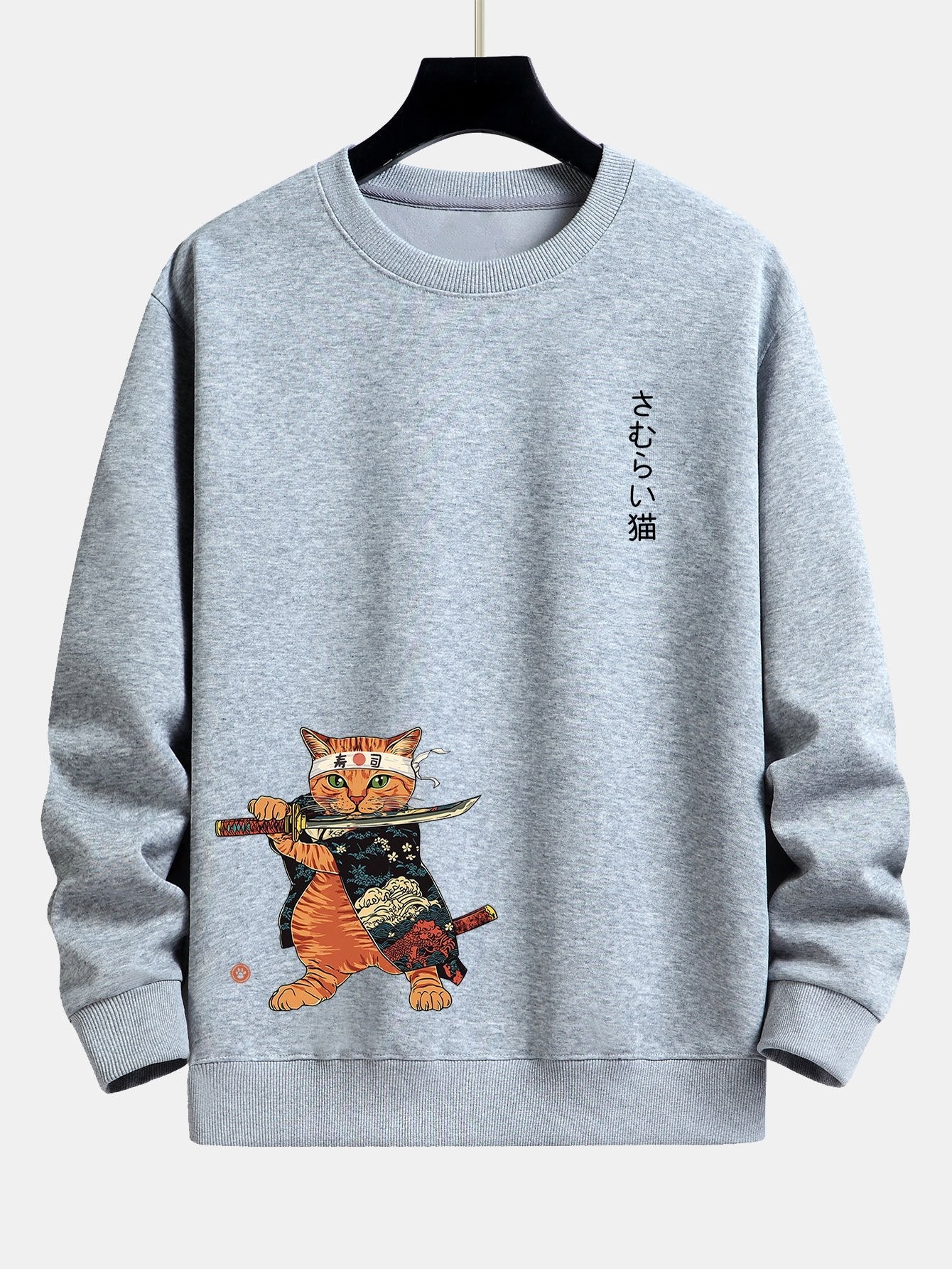 Sweat-shirt coupe décontractée à imprimé chat Samurai Warrior