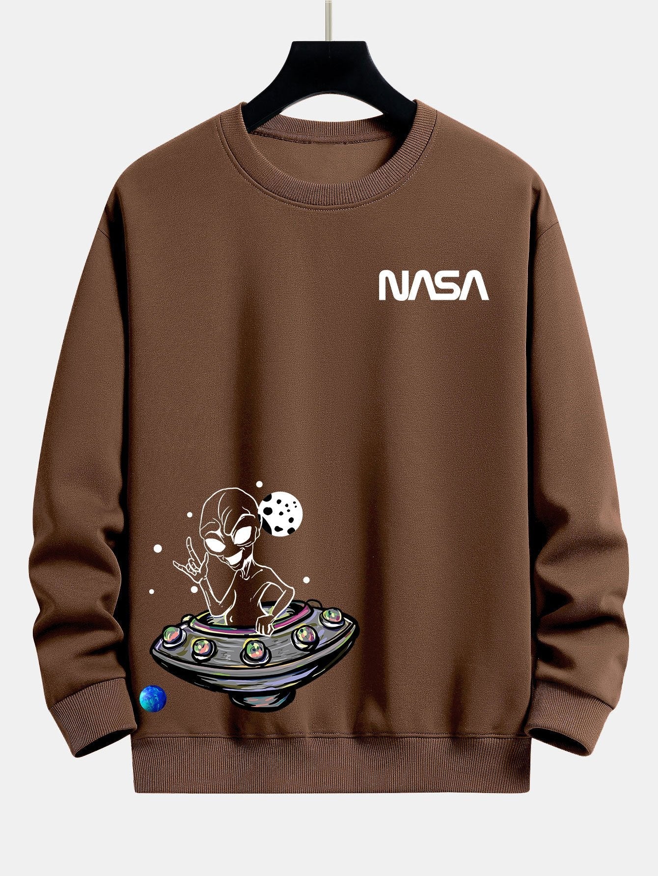 Sweat-shirt coupe décontractée à imprimé extraterrestre de la NASA