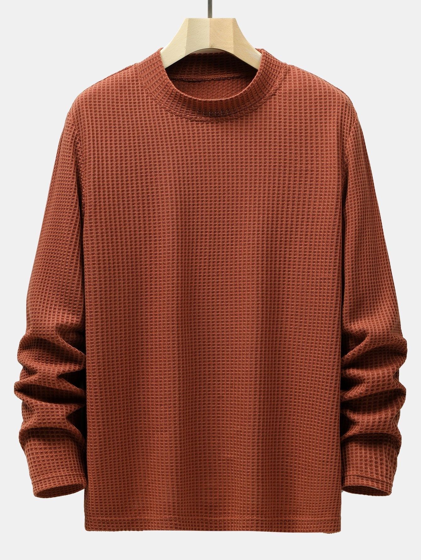 Long Sleeve Knitted Waffle Mock Neck T-Shirt