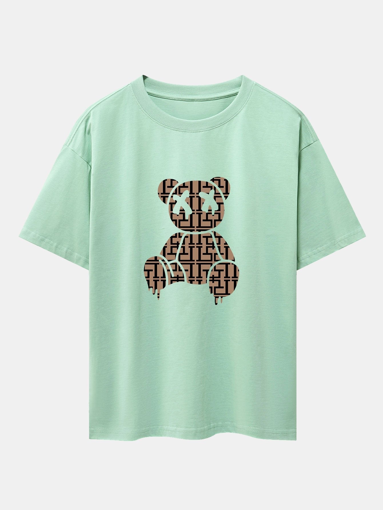 Geometric Dissolving Bear Drop Shoulder Oversize T-Shirt