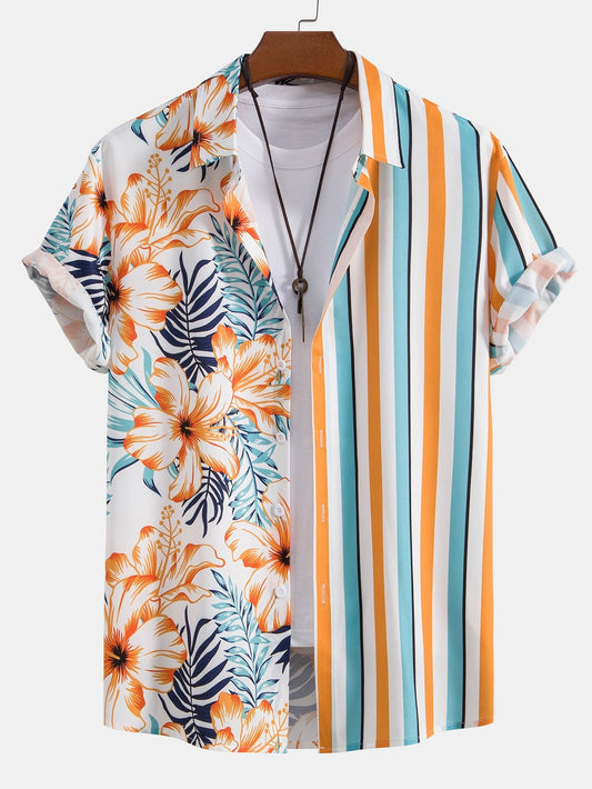 Chemise à panneaux à rayures tropicales